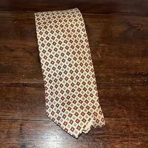 Crème Tan & Red print used Liberty of London England print Silk Neck tie